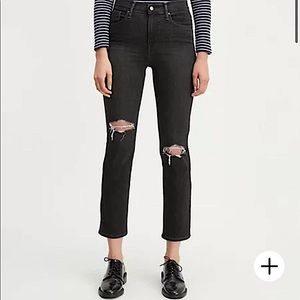 Levi Strauss 724 High Rise Straight Distressed Black Denim Jeans!